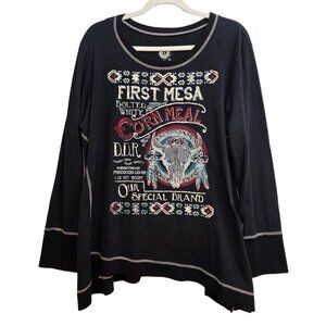 Double D Ranch Black Embroidered Beaded Top DDR Shirt Ribbed Hem Extra Large XL